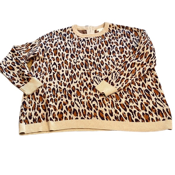 H&M LEOPARD PRINT SWEATER BACK ZIP CREWNECK SOFT SWEATER RIBBED CUFFS MEDIUM - Picture 6 of 14